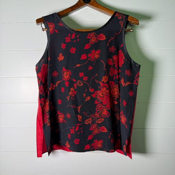 NWT Koos of Course! 2 pc Set Jacket Tank Top Large Red Black Floral 100% SILK - Picture 8 of 14